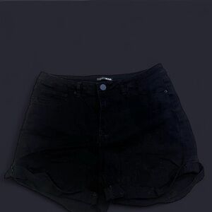 Fashion Nova Black High-Rise Rolled-Hem Denim Shorts